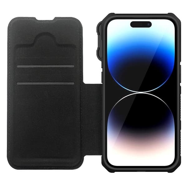 iPhone 14 Pro Max Plånboksfodral PU Läder Shockproof - Svart