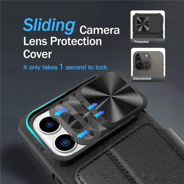 iPhone 14 Pro Max Plånboksfodral PU Läder Shockproof - Svart