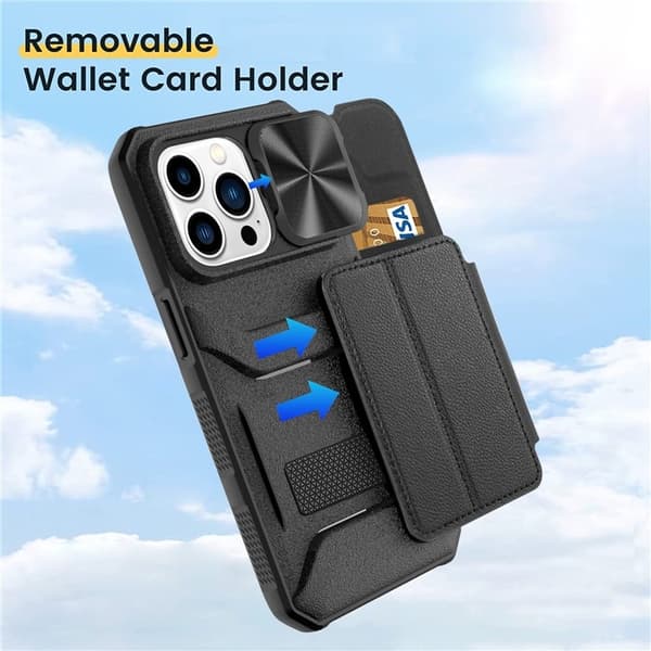 iPhone 14 Pro Max Plånboksfodral PU Läder Shockproof  - Svart