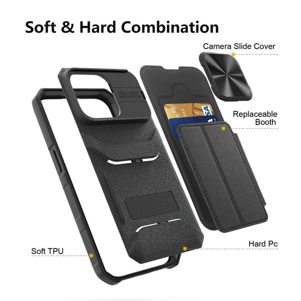iPhone 14 Pro Max Plånboksfodral PU Läder Shockproof  - Svart