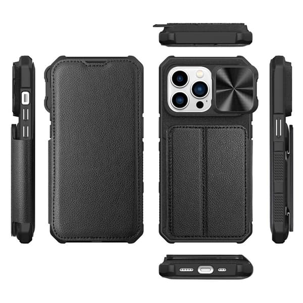 iPhone 14 Pro Max Plånboksfodral PU Läder Shockproof - Svart