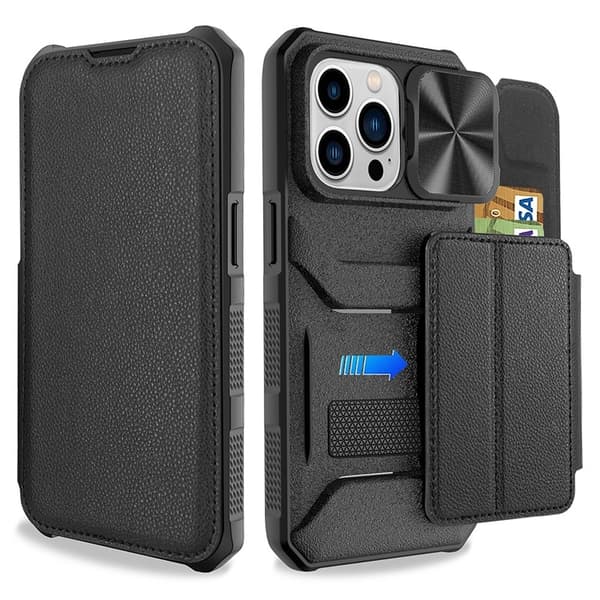 iPhone 14 Pro Max Plånboksfodral PU Läder Shockproof - Svart