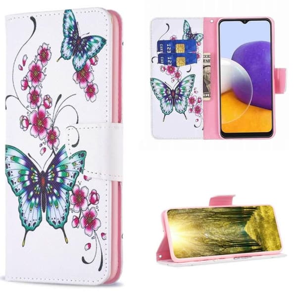 Lompakkokotelo Samsung Galaxy A54 - Perhosia Ja Kukkia