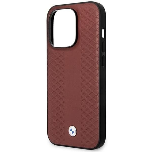 BMW iPhone 14 Pro Max Mobilskal Läder Diamond Pattern - Burgundy