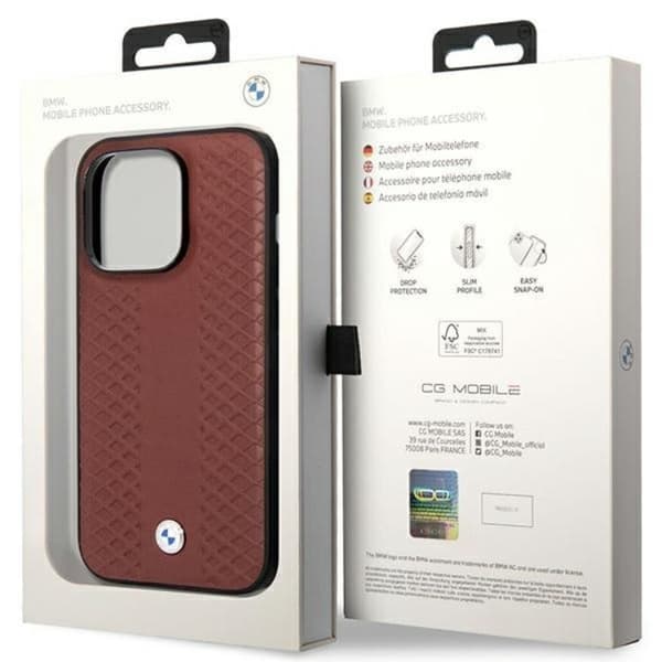 BMW iPhone 14 Pro Max Mobilskal Läder Diamond Pattern - Burgundy