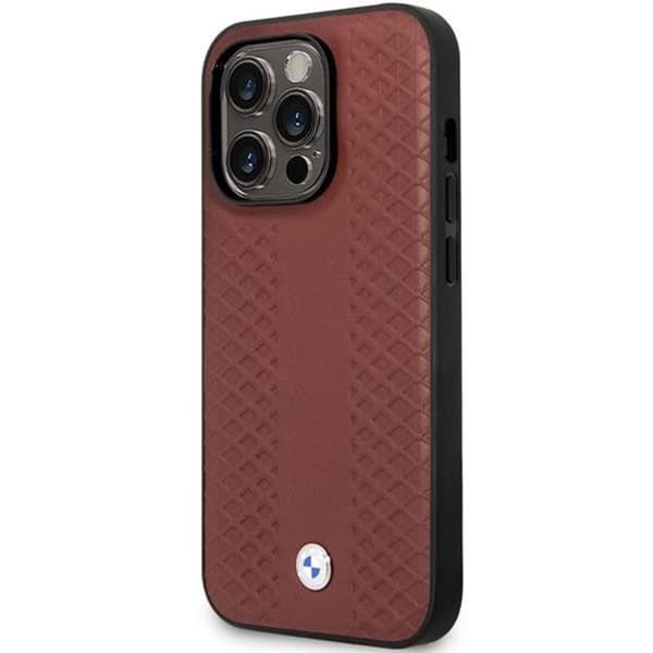 BMW iPhone 14 Pro Max Mobilskal Läder Diamond Pattern - Burgundy