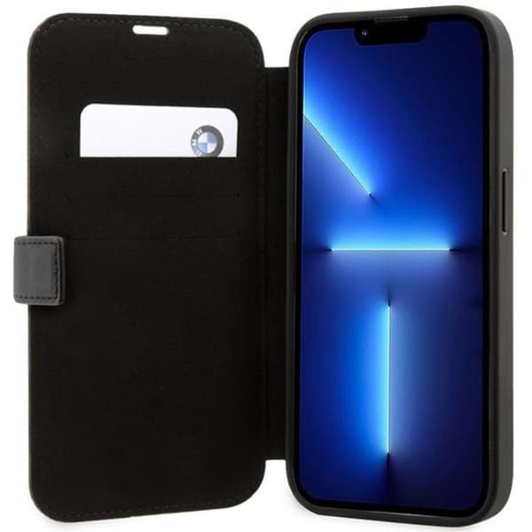 BMW iPhone 14 Pro Plånboksfodral Läder Stramp Lines - Blå
