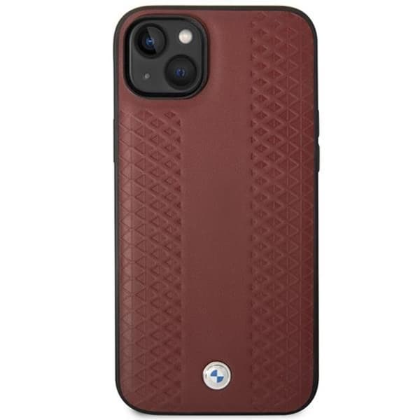 BMW iPhone 14 Mobilskal Läder Diamond Pattern - Burgundy