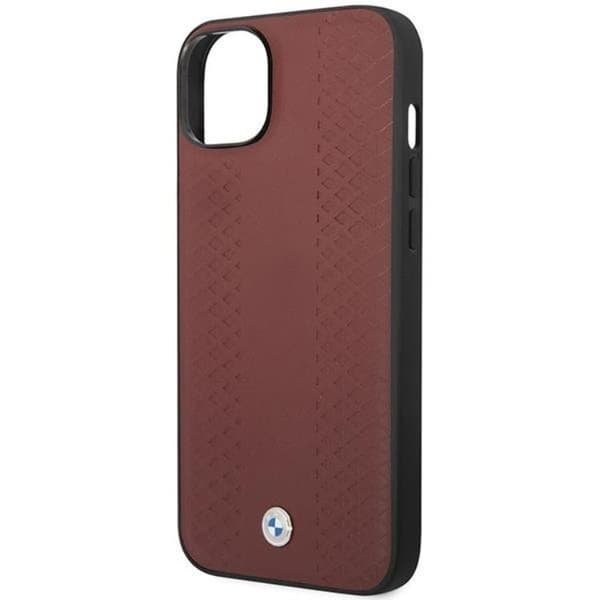 BMW iPhone 14 Mobilskal Läder Diamond Pattern - Burgundy