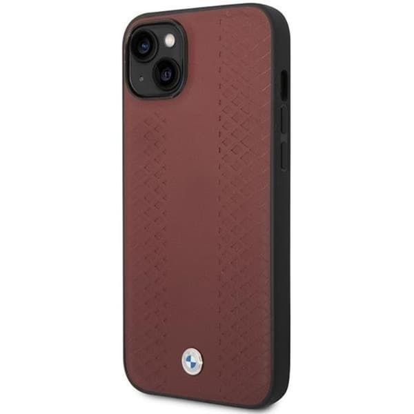 BMW iPhone 14 Mobilskal Läder Diamond Pattern - Burgundy
