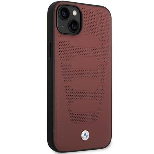 BMW iPhone 14 Mobilskal Läder Seats Pattern - Burgundy