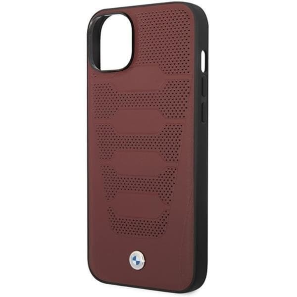 BMW iPhone 14 Mobilskal Läder Seats Pattern - Burgundy