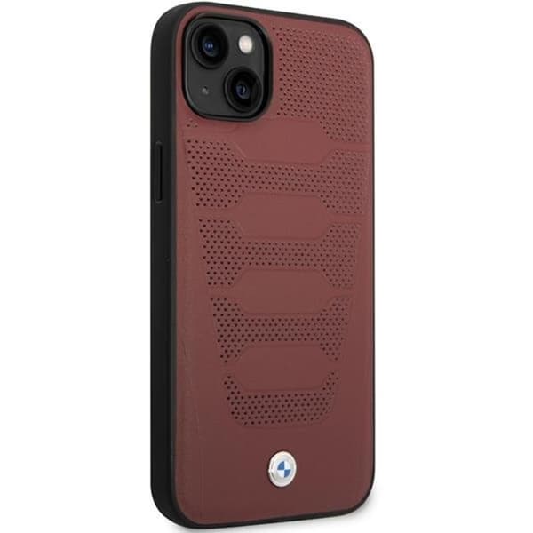 BMW iPhone 14 Mobilskal Läder Seats Pattern - Burgundy