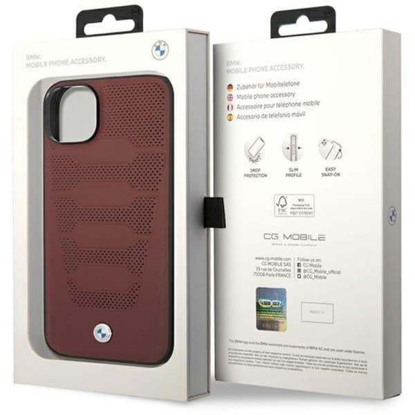 BMW iPhone 14 Mobilskal Läder Seats Pattern - Burgundy