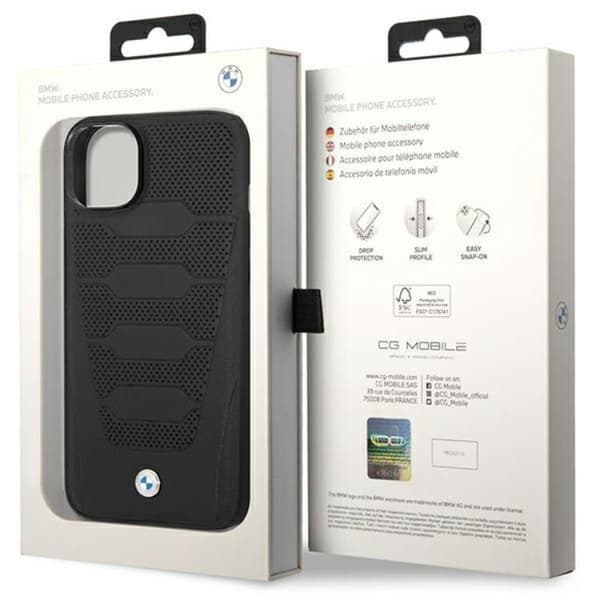 BMW iPhone 14 Mobilskal Läder Seats Pattern - Svart