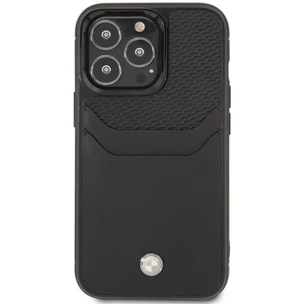 BMW iPhone 14 Pro Max Korthållare Mobilskal Läder - Svart