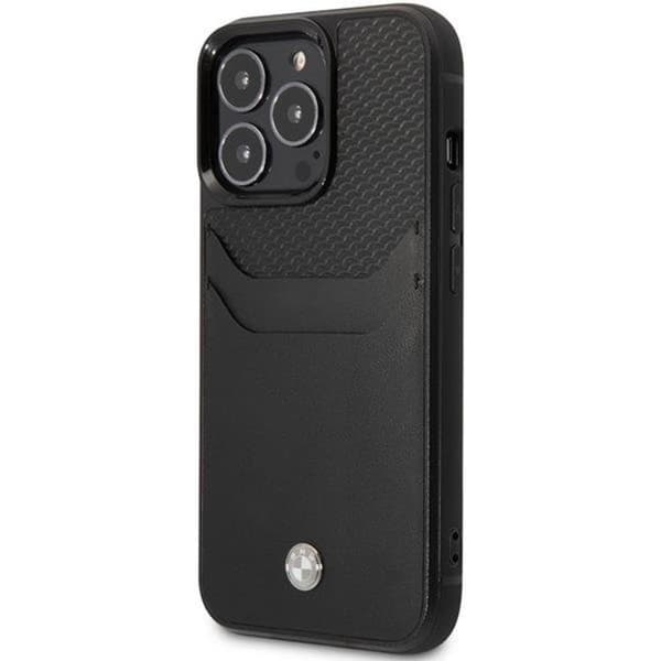 BMW iPhone 14 Pro Max Korthållare Mobilskal Läder - Svart