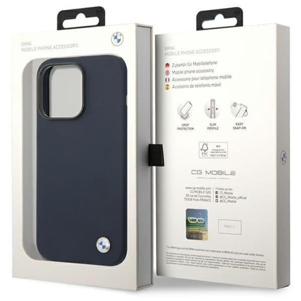 BMW iPhone 14 Pro Max Mobilskal Magsafe Silicone Metal Logo -Navy