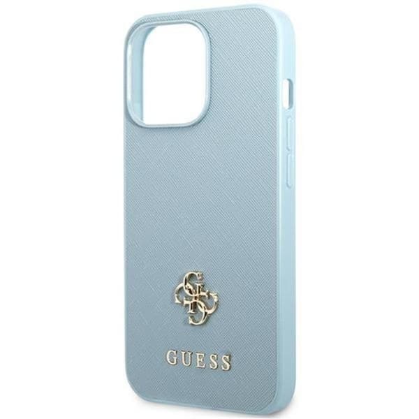 Guess iPhone 13 Pro Mobilskal Saffiano Small Metall Logo - Blå