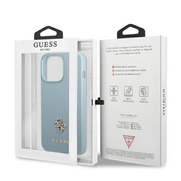 Guess iPhone 13 Pro Mobilskal Saffiano Small Metall Logo - Blå