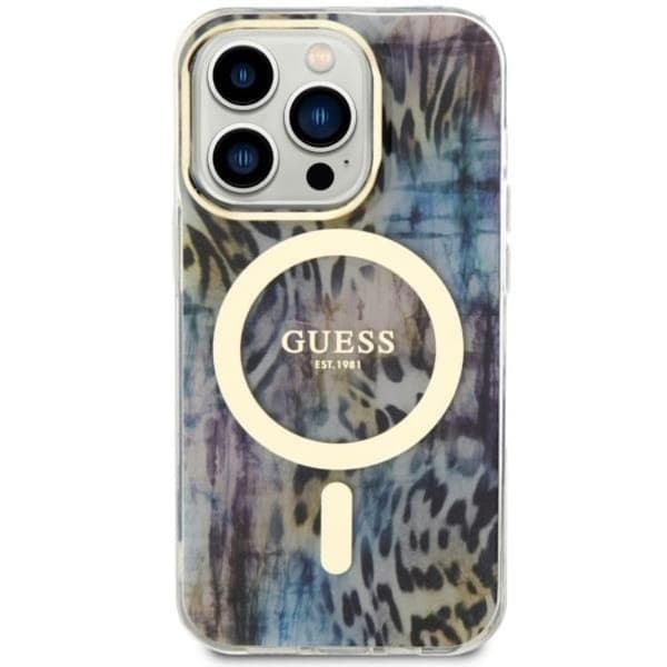 Guess iPhone 14 Pro Max Mobilskal MagSafe Leopard - Blå