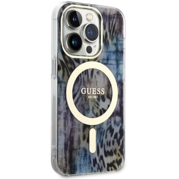 Guess iPhone 14 Pro Max Mobilskal MagSafe Leopard - Blå