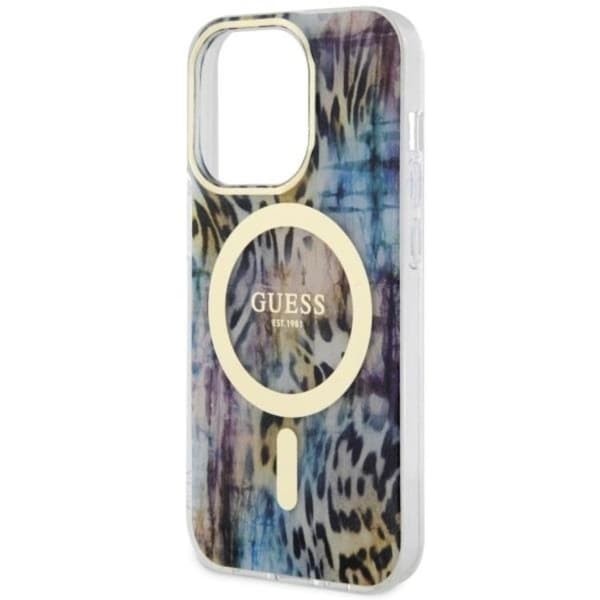 Guess iPhone 14 Pro Max Mobilskal MagSafe Leopard - Blå