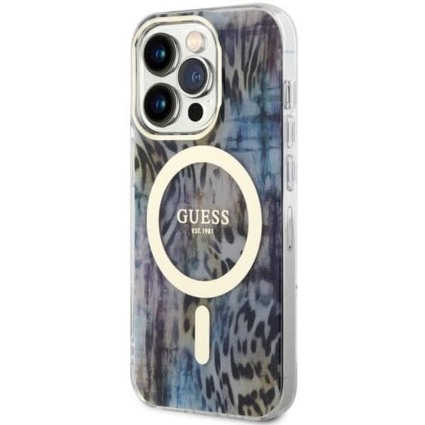 Guess iPhone 14 Pro Max Mobilskal MagSafe Leopard - Blå