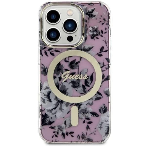 Guess iPhone 14 Pro Mobilskal MagSafe Flower - Rosa