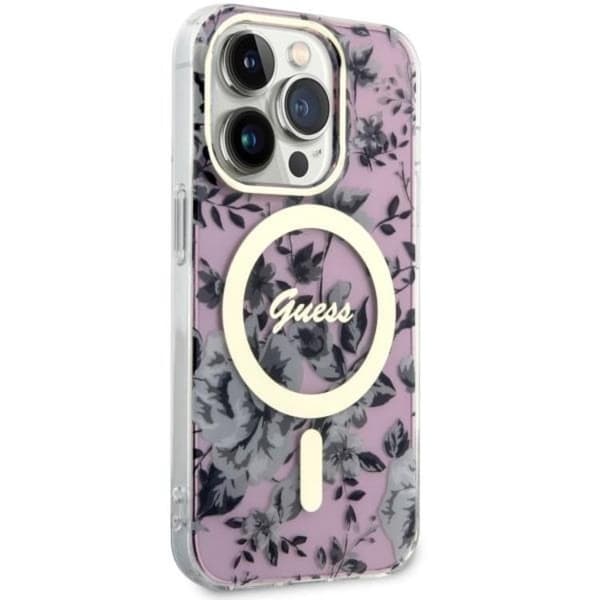 Guess iPhone 14 Pro Mobilskal MagSafe Flower - Rosa