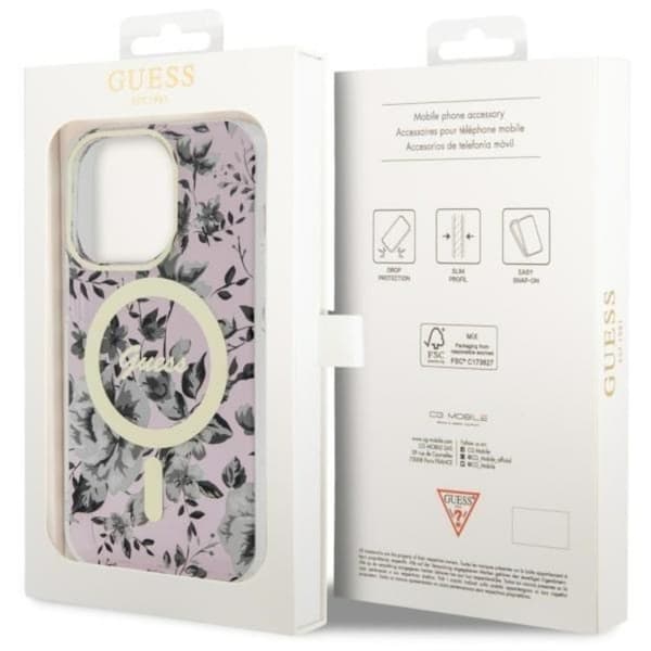 Guess iPhone 14 Pro Mobilskal MagSafe Flower - Rosa