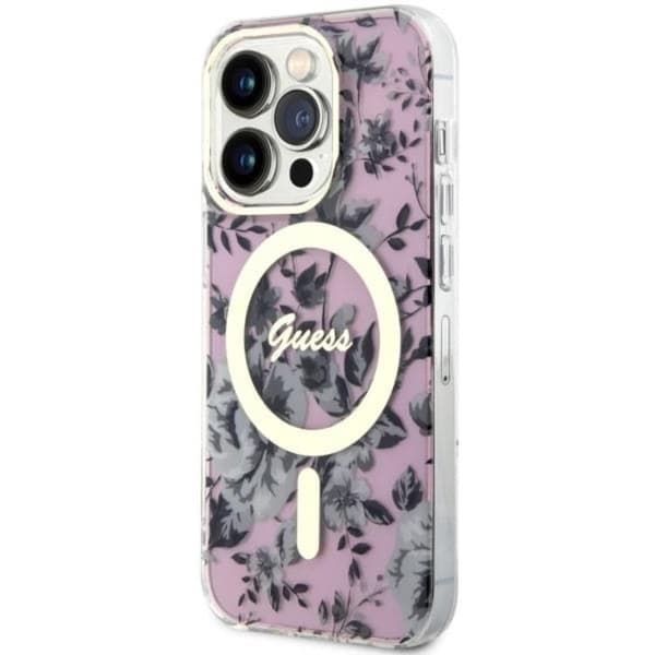 Guess iPhone 14 Pro Mobilskal MagSafe Flower - Rosa