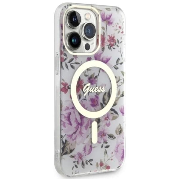 Guess iPhone 14 Pro Mobilskal MagSafe Flower - Transparent