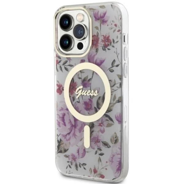 Guess iPhone 14 Pro Mobilskal MagSafe Flower - Transparent