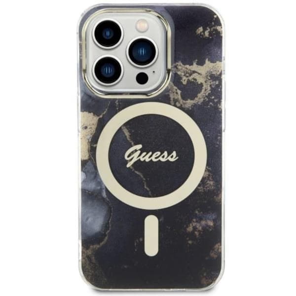 Guess iPhone 14 Pro Mobilskal MagSafe Guld Marble - Svart