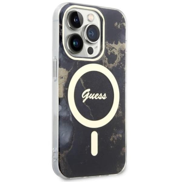 Guess iPhone 14 Pro Mobilskal MagSafe Guld Marble - Svart