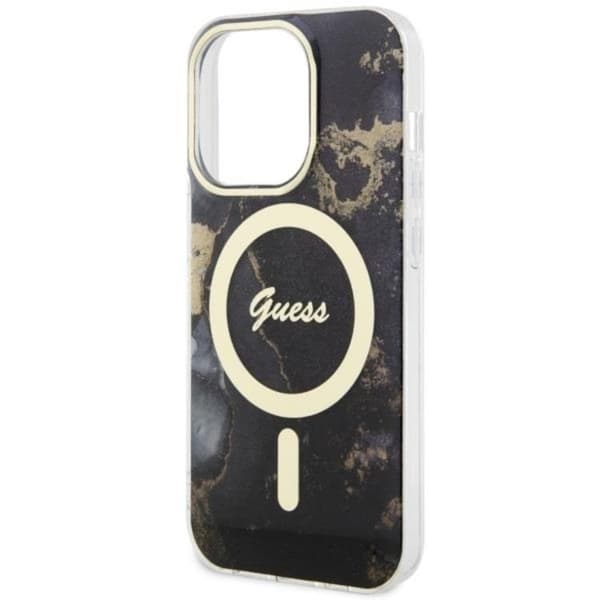 Guess iPhone 14 Pro Mobilskal MagSafe Guld Marble - Svart