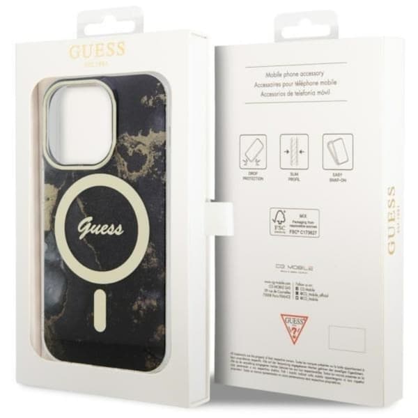 Guess iPhone 14 Pro Mobilskal MagSafe Guld Marble - Svart