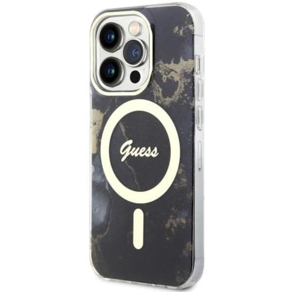 Guess iPhone 14 Pro Mobilskal MagSafe Guld Marble - Svart