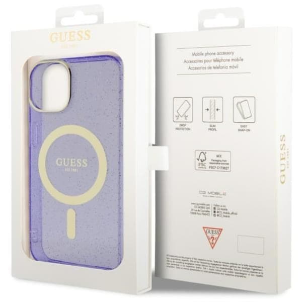 Guess iPhone 14 Plus Mobilskal MagSafe Glitter Guld - Lila