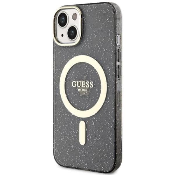 Guess iPhone 14 Plus Mobilskal MagSafe Glitter Guld - Svart
