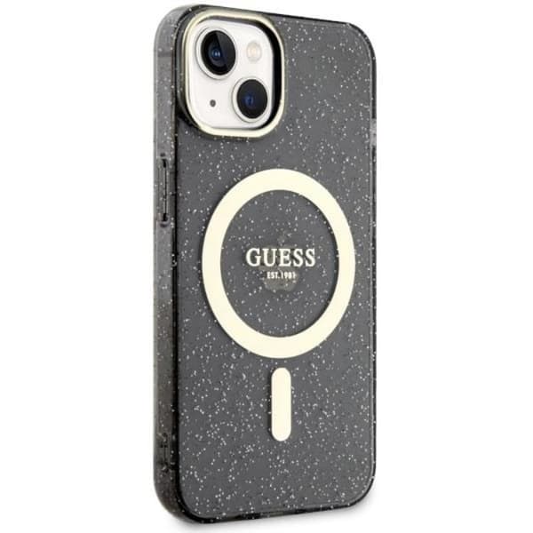 Guess iPhone 14 Plus Mobilskal MagSafe Glitter Guld - Svart