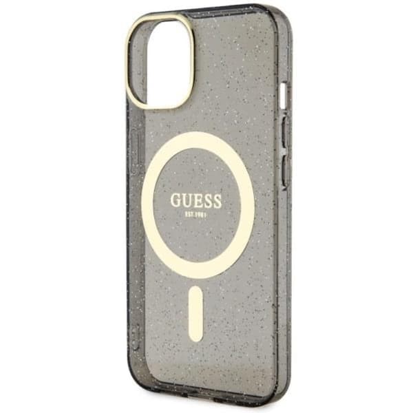 Guess iPhone 14 Plus Mobilskal MagSafe Glitter Guld - Svart