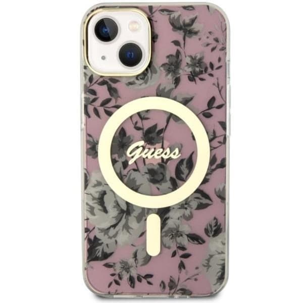 Guess iPhone 14 Plus Mobilskal MagSafe Flower - Rosa