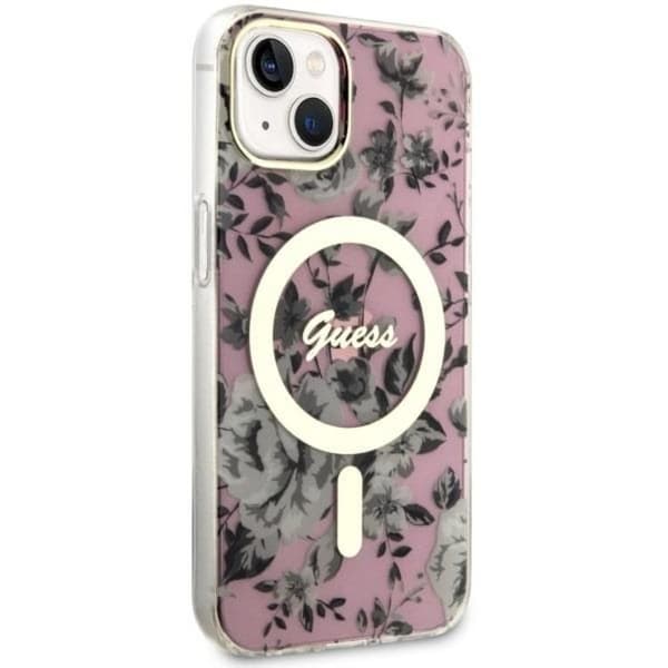 Guess iPhone 14 Plus Mobilskal MagSafe Flower - Rosa