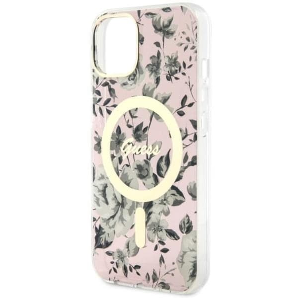 Guess iPhone 14 Plus Mobilskal MagSafe Flower - Rosa