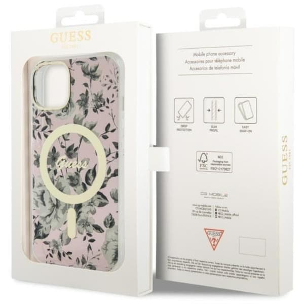 Guess iPhone 14 Plus Mobilskal MagSafe Flower - Rosa