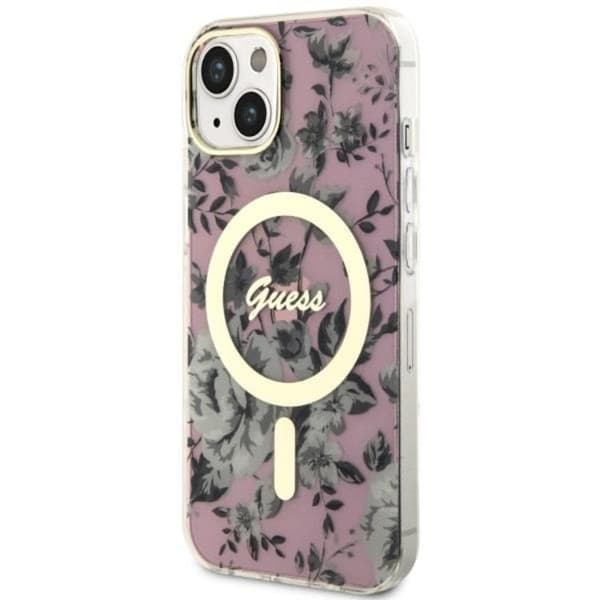 Guess iPhone 14 Plus Mobilskal MagSafe Flower - Rosa