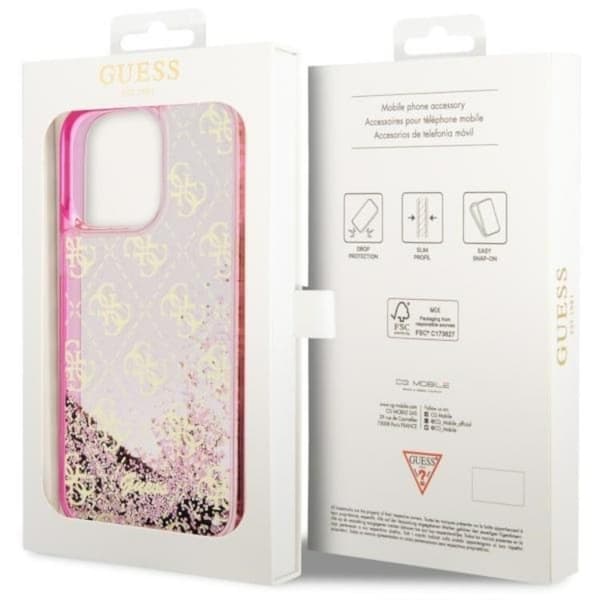 Guess iPhone 14 Pro Max Mobilskal Liquid Glitter - Rosa