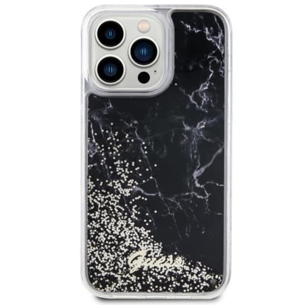 Guess iPhone 14 Pro Max Mobilskal Liquid Glitter Marble - Svart